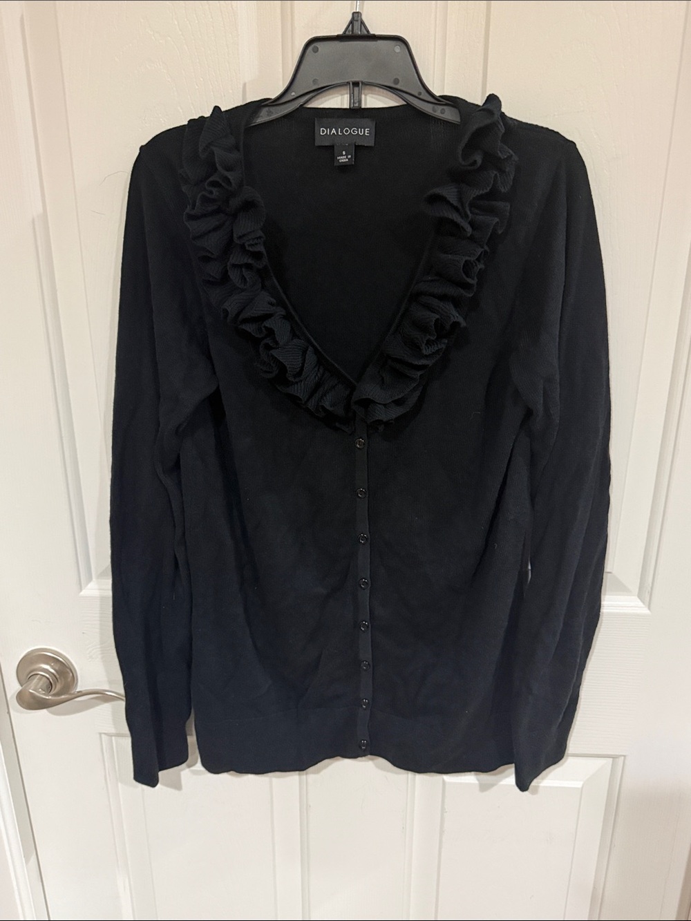 DIALOGUE Womens Sz S Ruffle Neck Cardigan Sweater b30